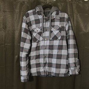 Berkley Jensen Blue Flannel Hooded Zip up Jacket